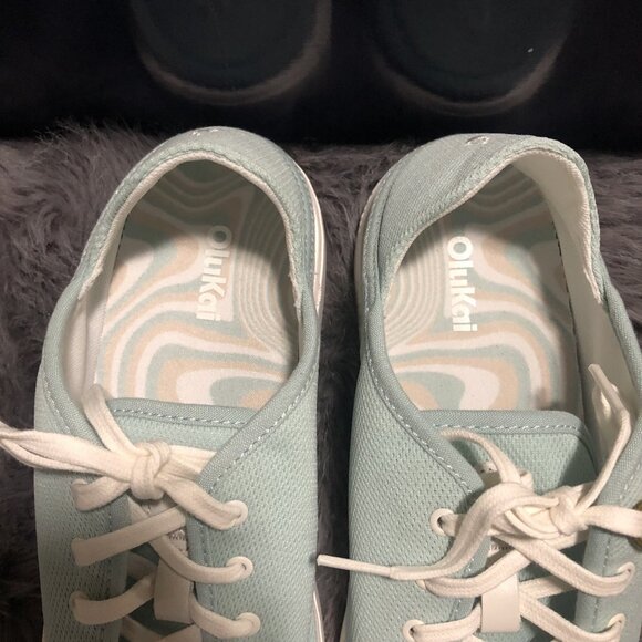 Olukai Womens Pehuea Li Lace up Canvas Sneaker Shoes, Size 9.5, Swell/White Sand - Picture 3 of 5